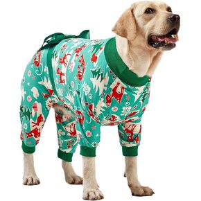 Large Dog Christmas Pajamas for Dogs - Shirts for Big Dogs Xmas Holiday Costume Lightweight Pullover, Christmas Critters Aqua Prints Large Dog Pjs, Pitbull Clothes, Dog Onesie, Christmas Outfit 3XL