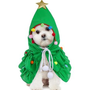 Dog Christmas Outfit Small Christmas Cat Cloak Puppy Cape with Star Xmas Tree Costumes for Small Dogs Cats Pets