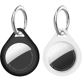2pcs Silicone Case for AirTag, AirTag Key Ring Tracker, AirTags Keyring Holder for Key Chain, Bag, Pet, Luggage (Black and White)
