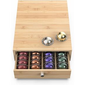 for Nespresso Vertuo Capsules (NV136) - Premium Bamboo Coffee Pod Drawer, 36 Big or 48 Small Vertuoline Pods Organizer - 14'' Deep by 3.9'' High (Natural) in Kuwait
