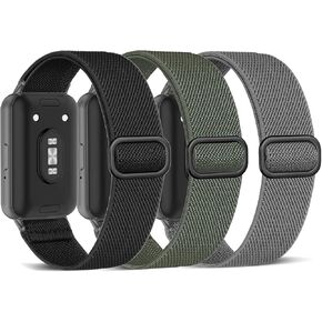 ViCRiOR 3 Pack Stretchy Nylon Solo Loop Watch Bands Compatible with Samsung Galaxy Fit 3, Elastic Braided Strap for Galaxy Fit 3 Band SM-R390 Women Men