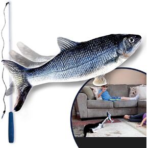 Ontel Flippity Fish Interactive Cat Toy with Catnip & Fishing Pole - Touch Activated, Rechargeable Pet Toy to Help Reduce Stress & Bad Behavior (Pack of 2) - As Seen On TV