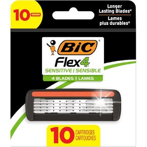 BIC Flex 4 Hybrid Disposable Razors for Men, Sensitive Skin Razor For a Smooth and Close Shave, 1 Handle and 8 Cartridges With 4 Blades