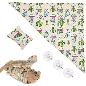 Bearded Dragon Hammock Swing Hanging Reptile Bed Lounger with Pillow Hooks & Suction for Large Small Bearded Dragons Geckos Lizards Snakes (Beige