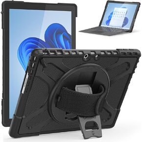 حافظة لجهاز Microsoft Surface Pro 12th (2026) / 11/10/9 13 بوصة، حافظة متينة متينة مضادة للصدمات للحماية من السقوط مع حامل دوار 360 درجة، حزام يد متوافق مع لوحة مفاتيح نوع الغطاء (أسود) in Saudi Arabia