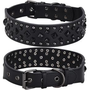 Spiked Dog Collar, PU Leather, Durable, Studded, Decorative, Large, for Rottweiler, Bulldog, American Bully (Green2, L (19.7-24.4inch))