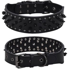 Spiked Dog Collar, PU Leather, Durable, Studded, Decorative, Large, for Rottweiler, Bulldog, American Bully (Green2, L (19.7-24.4inch)) in Kuwait
