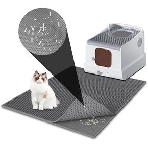 Pieviev Cat Litter Mat Double Layer Waterproof Urine Proof Trapping Mat with Upgraded 3-sided Opening Design 24 * 16Inch (Black)