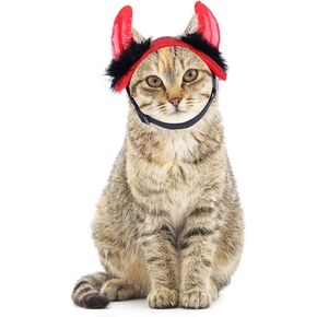ABLAZEZAI Pet Halloween Headband, Adjustable Devil Horn Hat for Dogs, Cat Halloween Costume Headwear Accessories, Pet Demon Headgear Cosplay for Puppy Kitten (Medium)