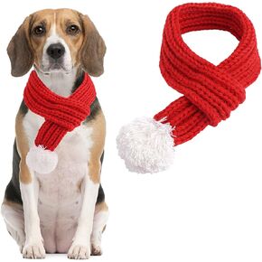 Cobee Christmas Dog Cat Santa Scarf, Dog Winter Knitted Scarf Pet Winter Neck Warmer Costume with White Pompom Ball Party Dressup Xmas Cute Decorate Gift Red (Medium)