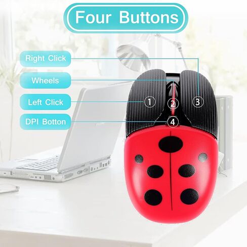 ماوس لاسلكي Super Space، 2.4G ماوس لطيف بدون صوت مع جهاز استقبال USB - 4 أزرار ماوس 1600 نقطة لكل بوصة قابلة لإعادة الشحن لأجهزة الكمبيوتر المحمولة وأجهزة الكمبيوتر المكتبية (أحمر) in Kuwait