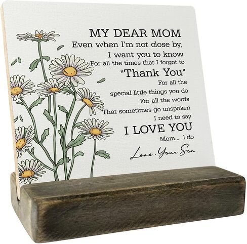 To My Dear Mom Wood Sign Gift, Gifts for Mom from Son, Plaque with Wooden Stand, Meaningful Wood Sign Plaque Gift, Wood Plaque Gift, Mother’s Day Christmas Thanksgiving Birthday Gift B1 in Saudi Arabia