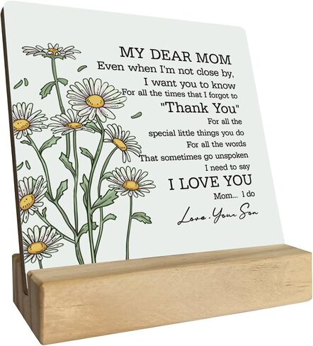 To My Dear Mom Wood Sign Gift, Gifts for Mom from Son, Plaque with Wooden Stand, Meaningful Wood Sign Plaque Gift, Wood Plaque Gift, Mother’s Day Christmas Thanksgiving Birthday Gift B1 in Saudi Arabia