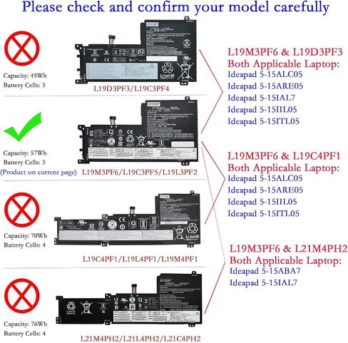 بطارية الكمبيوتر المحمول L19L3PF2 57Wh 3 خلايا متوافقة مع Lenovo IdeaPad 5-15IIL05 5-15ARE05 5-15ITL05 5-15ALC05 5-15IAL7 5-15ABA7 Series L19M3PF6 L19C3PF5 in Saudi Arabia