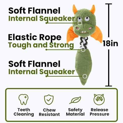 Large Squeaky Dog Toys for Aggressive Chewers, Soft Plush Indestructible Rope Dog Chew Toys for Small Medium Large Dogs, Tug of War Dog Toys to Keep Them Busy, 18 Inches, Green Monster in Saudi Arabia