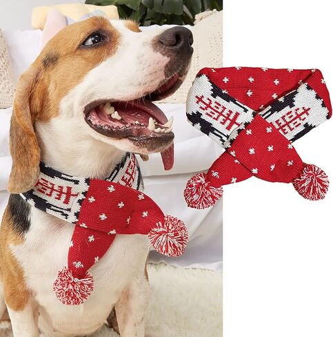 Dog Christmas Scarf Pet Puppy Xmas Knitted Costume Winter Warm Bandanas Neckerchief Cat Neck Warmer Apparel for Holiday Festive (Large, Red White Stripes) in Saudi Arabia