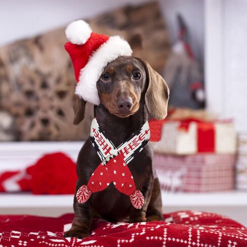 Dog Christmas Scarf Pet Puppy Xmas Knitted Costume Winter Warm Bandanas Neckerchief Cat Neck Warmer Apparel for Holiday Festive (Large, Red White Stripes) in Saudi Arabia