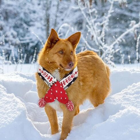 Dog Christmas Scarf Pet Puppy Xmas Knitted Costume Winter Warm Bandanas Neckerchief Cat Neck Warmer Apparel for Holiday Festive (Large, Red White Stripes) in Saudi Arabia