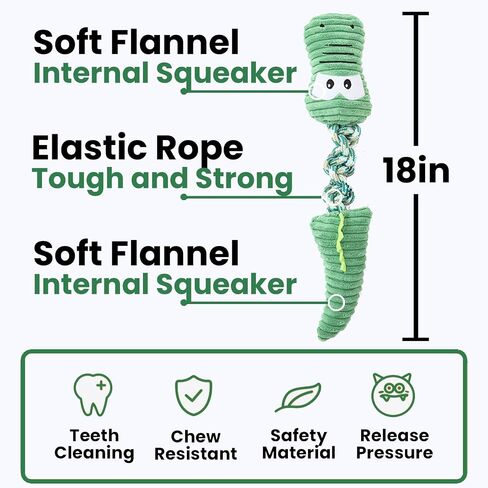Large Squeaky Dog Toys for Aggressive Chewers, Soft Plush Indestructible Rope Dog Chew Toys for Small Medium Large Dogs, Tug of War Dog Toys to Keep Them Busy, 18 Inches, Green Monster in Saudi Arabia