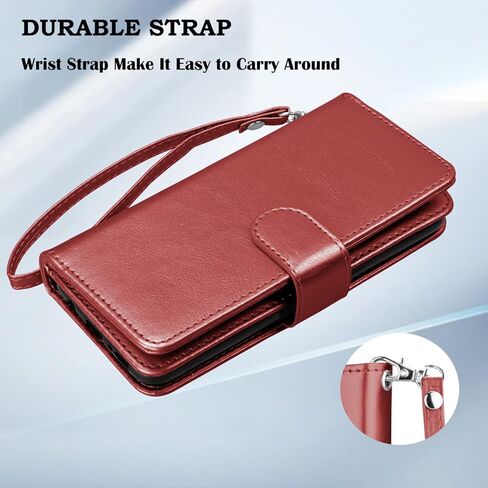 حافظة محفظة Takfox لهاتف سامسونج جالاكسي S22 بلس، حافظة جالاكسي S22 بلس، حافظة هاتف حامل بطاقة الائتمان من جلد البولي يوريثان [9 فتحات للبطاقات] غطاء مغناطيسي قابل للفصل ومسند وحزام حمل - خمري أحمر in Kuwait