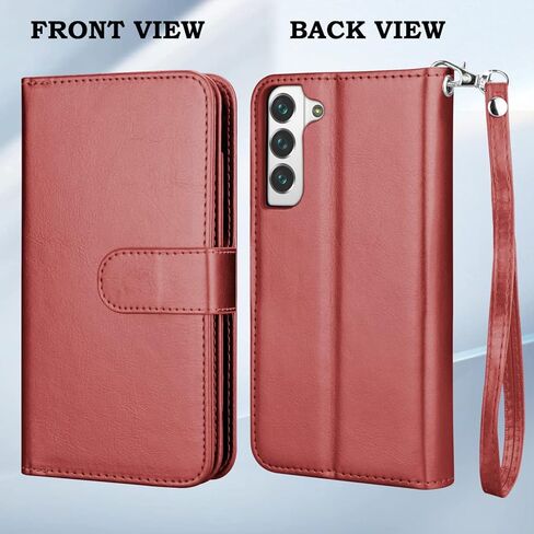 حافظة محفظة Takfox لهاتف سامسونج جالاكسي S22 بلس، حافظة جالاكسي S22 بلس، حافظة هاتف حامل بطاقة الائتمان من جلد البولي يوريثان [9 فتحات للبطاقات] غطاء مغناطيسي قابل للفصل ومسند وحزام حمل - خمري أحمر in Kuwait