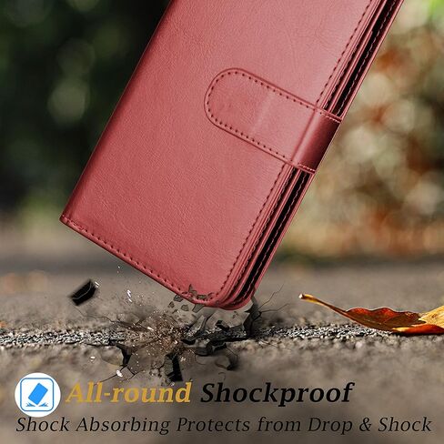 حافظة محفظة Takfox لهاتف سامسونج جالاكسي S22 بلس، حافظة جالاكسي S22 بلس، حافظة هاتف حامل بطاقة الائتمان من جلد البولي يوريثان [9 فتحات للبطاقات] غطاء مغناطيسي قابل للفصل ومسند وحزام حمل - خمري أحمر in Kuwait