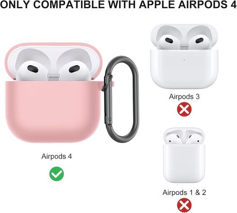 غطاء حماية من السيليكون لهاتف AirPods 4 2024 مقاوم للصدمات ويدعم الشحن اللاسلكي لهاتف Apple Airpods الجيل الرابع وردي in Saudi Arabia