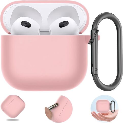 غطاء حماية من السيليكون لهاتف AirPods 4 2024 مقاوم للصدمات ويدعم الشحن اللاسلكي لهاتف Apple Airpods الجيل الرابع وردي in Saudi Arabia