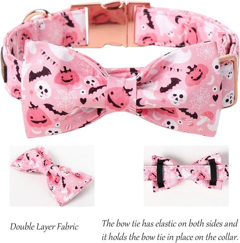 Lionet Paws Fall Halloween Dog Collar, Cute Bat Pumpkin Dog Collar for Small Dogs, Adjustable Cotton Orange Pet Collars Puppy Collar for Small Dogs in Kuwait