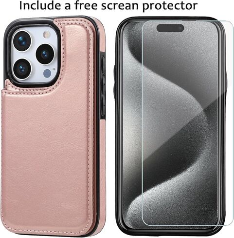 Compatible with iPhone 15 Pro 6.1" Wallet Case +1 Screen Protector, Slim Protective case with Card Holder, PU Leather Kickstand Card Slots Case iPhone 15 pro(6.1")-White in Saudi Arabia