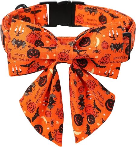Lionet Paws Fall Halloween Dog Collar, Cute Bat Pumpkin Dog Collar for Small Dogs, Adjustable Cotton Orange Pet Collars Puppy Collar for Small Dogs in Kuwait
