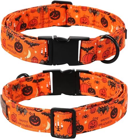 Lionet Paws Fall Halloween Dog Collar, Cute Bat Pumpkin Dog Collar for Small Dogs, Adjustable Cotton Orange Pet Collars Puppy Collar for Small Dogs in Kuwait