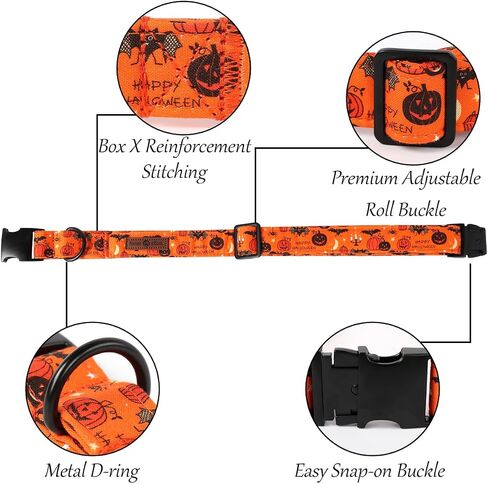 Lionet Paws Fall Halloween Dog Collar, Cute Bat Pumpkin Dog Collar for Small Dogs, Adjustable Cotton Orange Pet Collars Puppy Collar for Small Dogs in Kuwait