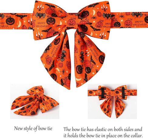 Lionet Paws Fall Halloween Dog Collar, Cute Bat Pumpkin Dog Collar for Small Dogs, Adjustable Cotton Orange Pet Collars Puppy Collar for Small Dogs in Kuwait