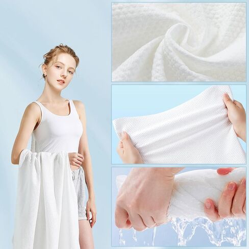 Disposable Bath Towels, 27.6 Inches X 55.1 Inches White Disposable Towels, Individually Packaged, Soft and Comfortable, Suitable for Travel, Swimming, Hotel, Camping (PACK-20) in Kuwait