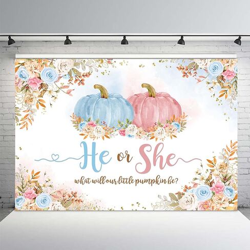 MEHOFOND 7x5ft اليقطين الجنس تكشف خلفية سقوط اليقطين استحمام الطفل الطرف زينة اللوازم هو أو هي سقوط خلفية التصوير الفوتوغرافي الأزهار الشكر الطفل دش راية صور كشك الدعائم in Saudi Arabia