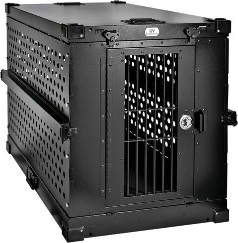 K9 Kennel Boss - Heavy Duty Fully Collapsible Powder-Coated Aluminum Dog Crate - Large (Black) for Large Dogs 50-100 lbs in Saudi Arabia