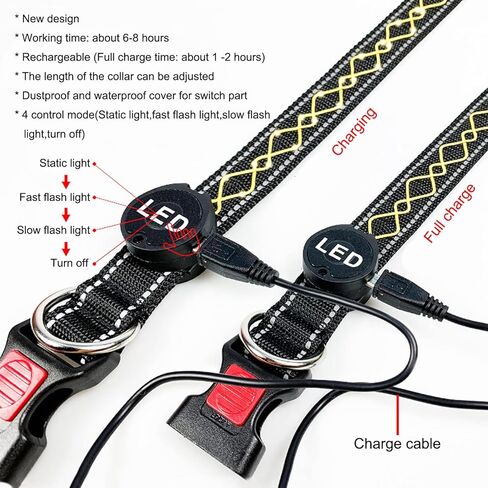 عالية الأداء سلامة الكلب ضوء قابلة للشحن قابل للتعديل الأحمر تألق LED تضيء أطواق الكلاب إبقاء الجراء آمنة ورؤية in Kuwait
