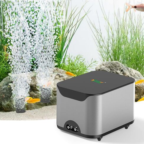 hygger Aquarium Air Pump Ultra Quiet Adjustable Fish Tank Air Pump Powerful Oxygen Aerator Pump For Fish With Dual Outlets Air Stone Bubbler Full Accessories For Up to 600 Gallon Fish Tank(10W 285GPH) in Kuwait