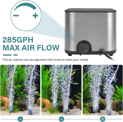 hygger Aquarium Air Pump Ultra Quiet Adjustable Fish Tank Air Pump Powerful Oxygen Aerator Pump For Fish With Dual Outlets Air Stone Bubbler Full Accessories For Up to 600 Gallon Fish Tank(10W 285GPH) in Kuwait