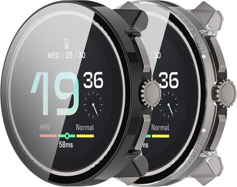 حافظة مخصصة لـ SUUNTO Race S، حافظة مع واقي شاشة [زجاج مقسى] حافظة حماية صلبة كاملة من الكمبيوتر الشخصي لملحقات الساعة الذكية SUUNTO Race S (أسود وشفاف) in Saudi Arabia