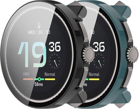 حافظة مخصصة لـ SUUNTO Race S، حافظة مع واقي شاشة [زجاج مقسى] حافظة حماية صلبة كاملة من الكمبيوتر الشخصي لملحقات الساعة الذكية SUUNTO Race S (أسود وشفاف) in Saudi Arabia
