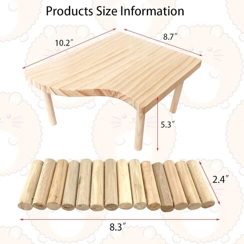 Vehomy 2PCS الهامستر الوقوف منصة اللعب منصة خشبية الحيوانات الأليفة الصغيرة مع أعمدة القوارض سلم جسر الفئران تسلق مضغ لعبة قفص الملحقات للهامستر السنجاب جربيل شينشيلا الببغاء والطيور in Kuwait