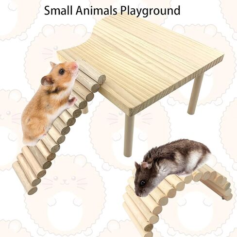 Vehomy 2PCS الهامستر الوقوف منصة اللعب منصة خشبية الحيوانات الأليفة الصغيرة مع أعمدة القوارض سلم جسر الفئران تسلق مضغ لعبة قفص الملحقات للهامستر السنجاب جربيل شينشيلا الببغاء والطيور in Kuwait