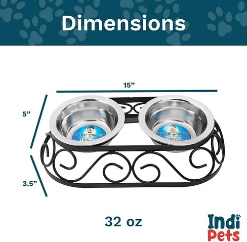 Oval Crown Wrought Iron Elevated Feeder with Two Stainless Steel Bowls for Dogs and Cats, Raised Bowls for pet, Heavy Duty Stainless Steel Bowls with Iron Stand (Large) in Saudi Arabia