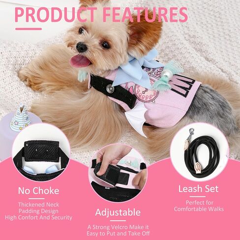 Dog Harness,Adjustable Velcro Denim Dog Harness Small Sized Dog, Unique Style Knot Pink No Pull Dog Harness and Leash Set, No Choke Dog Vest Harness (M,Pink) in Saudi Arabia
