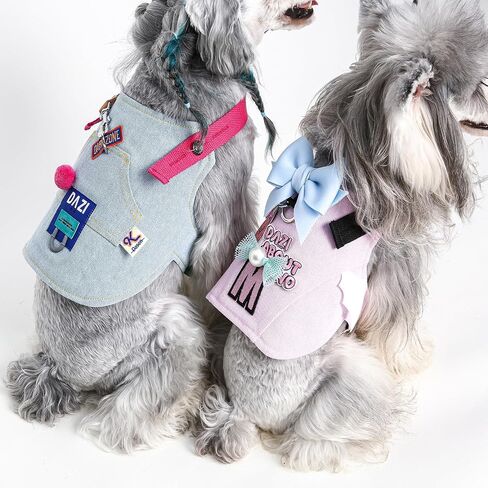 Dog Harness,Adjustable Velcro Denim Dog Harness Small Sized Dog, Unique Style Knot Pink No Pull Dog Harness and Leash Set, No Choke Dog Vest Harness (M,Pink) in Saudi Arabia
