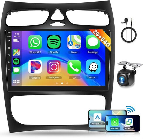 2+64G لسيارة Mercedes Benz C Class W203 C200 C320 C350 CLK W209 S203 A209 2000-2005 راديو السيارة اللاسلكي Carplay/Android Auto، Android 13 Car Stereo 9 بوصة GPS WiFi Bluetooth FM SWC كاميرا احتياطية in Saudi Arabia