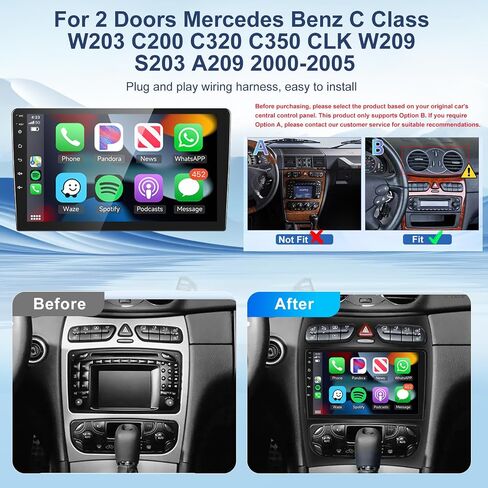 2+64G لسيارة Mercedes Benz C Class W203 C200 C320 C350 CLK W209 S203 A209 2000-2005 راديو السيارة اللاسلكي Carplay/Android Auto، Android 13 Car Stereo 9 بوصة GPS WiFi Bluetooth FM SWC كاميرا احتياطية in Saudi Arabia