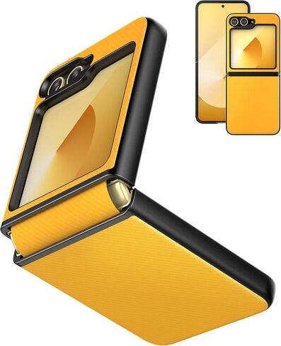 حافظة واقية نحيفة Foluu لهاتف Samsung Galaxy Z Flip 6 مع حزام مطاطي لحماية المفصلات من جلد البولي يوريثان + غطاء صلب من البولي كربونات، غطاء متين لهاتف Samsung Galaxy Z Flip6 5G 2024 (أصفر) in Kuwait
